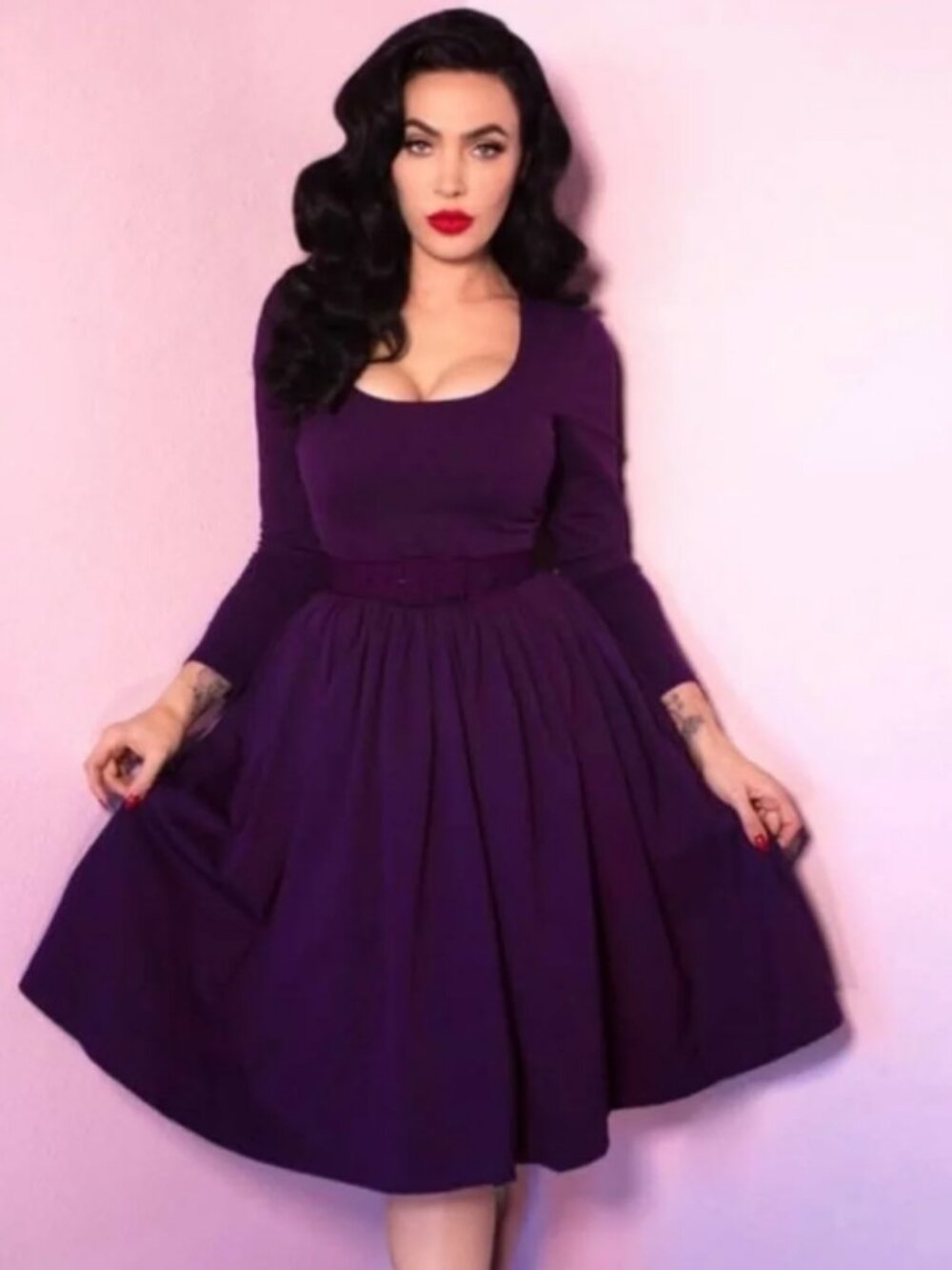 Vixen By Micheline Pitt Troublemaker Swing Dress In Purple - XL